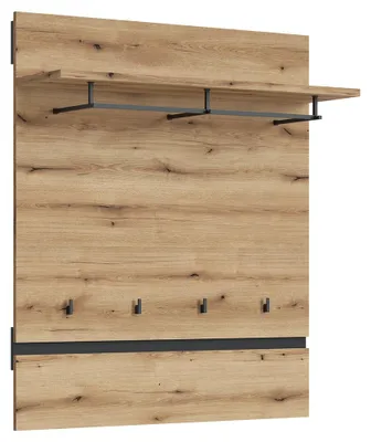 Produktbild von Flur Garderobenpaneel mit 100 cm Breite in Eiche und Dunkelgrau, 4 Haken & Garderobenstange - COLCHESTER-129