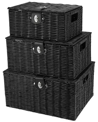 Obrázek produktu pro Sada 3 úložných košů - Ratan - Úložná krabice s víkem - Černá - 29/33/36 cm