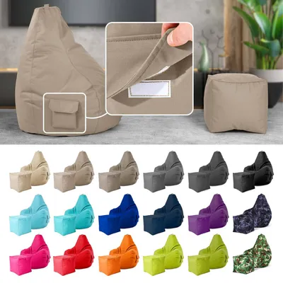 Produktbild von Green Bean® 2er Set Sitzsack + Hocker "Cozy+Cube" - mit EPS Perlen Füllung - robust waschbar schmutzabweisend - Taupe
