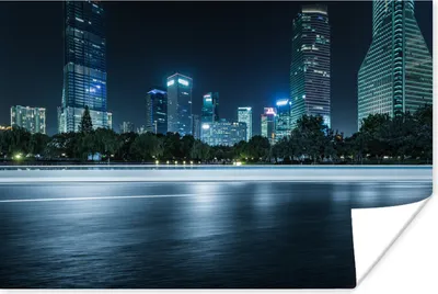Produktbild von MuchoWow® Poster Beleuchtete Wolkenkratzer in der Nacht von Shanghai 120x80 cm - Bilder
