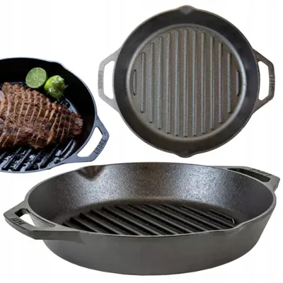 Image de Poêle grill en fonte Lodge 30 cm deux poignées robuste