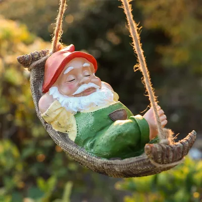 Produktbild von Dopwii Gartenzwerg, Liegend in Hängematte, Rosa, Kunstharz, Wasserdicht, Handbemalt, 14.4x7x7.5 cm, Sentimental Gnome Serie