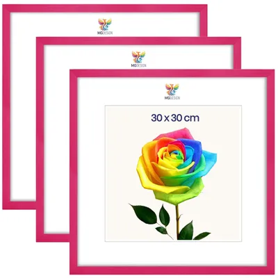Produktbild von MG Design 3er Set Bilderrahmen 30 x 30 cm - Posterrahmen mit Rosa Echtholzrahmen und bruchsicherem Acrylglas, Hoch & Quer mit stabiler Wandaufhängung