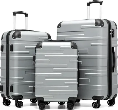 Image de COOLIFE Set de valises à coque dure 3 pièces argenté Serrure TSA 4 roulettes