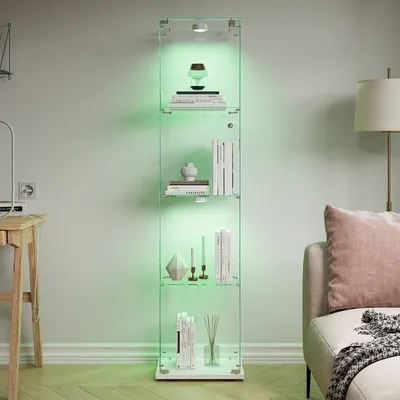 Produktbild von Glasvitrine auf Ständer, Kollektion, 4 Ablagen, 1 Tür, Touch-Beleuchtung, 39,8 x 35 x 163 cm, Wohnzimmer, Schlafzimmer, Büro, Weiß