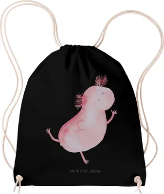 Produktbild von Mr. & Mrs. Panda Jutebeutel Axolotl Tanzen - Schwarz - Geschenk, gut Gelaunt, Lurch, Sterne, Baumwollbeutel, gymnastiktasche, wander rucksack, Freudig, Baumwolltasche