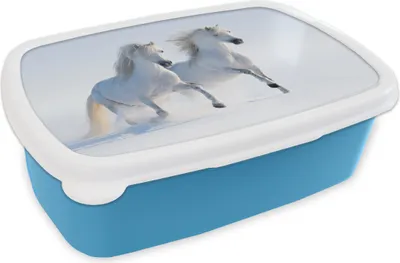 Produktbild von KitchenYeah® Lunchbox Brotzeit Brotdose 17x11 cm Winter - Pferde - Schnee Kinder Brotzeitdose - Lunch - Kunststoff  - Brotbüchse - Sandwichbox - Lunchbox für Kinder