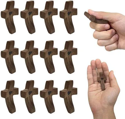Image de Ensemble de croix en bois anti-stress - 12 pièces - Pour la prière et la méditation