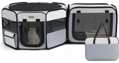 Produktbild von Hundelaufstall Welpenauslauf Katzenlaufstall - 2-in-1 - 155 x 48 cm - Canvas - Faltbar - Für Innen und Außen