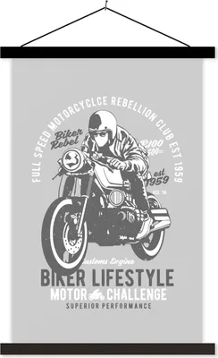 Produktbild von MuchoWow® Textilposter Mancave - Motor - Grau - Vintage 60x90 cm mit schwarzem Rahmen - Poster Wohnzimmer