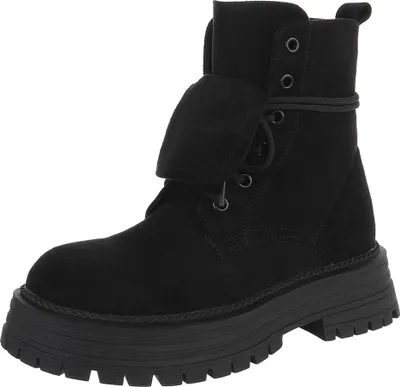 Produktbild von Ital-Design Damen Stiefeletten Plateaustiefeletten Leicht gefüttert Wildlederoptik Schnürstiefeletten 90169550 Schwarz Gr.  41