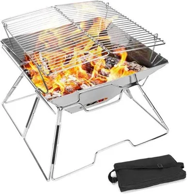 Image de Barbecue portable, idéal pour le camping et le jardin. Grill en acier inoxydable pliable, avec une sacoche de transport pratique, parfait pour les pique-niques et les fêtes en plein air