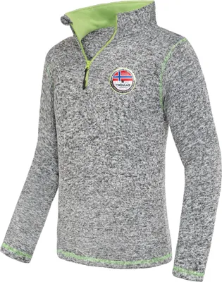A grey and lime green fleece pullover for men.