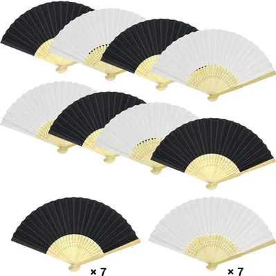 Produktbild von 14 Stück Hand Fächer Faltbar für DIY, Tanz, Cooling Tools und Werbeaktionen (Schwarz und Weiß)