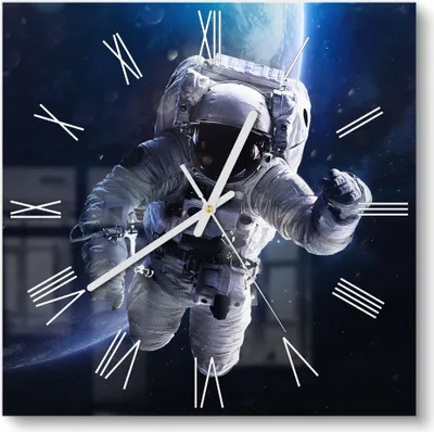 Produktbild von DEQORI Glasuhr 30x30 cm Römisch 'Schwebender Kosmonaut' Wanduhr Glas Uhr Design leise
