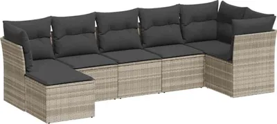 Produktbild von vidaXL 7-tlg. Garten-Sofagarnitur mit Kissen Hellgrau Poly Rattan