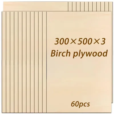 Immagine prodotto di Compensato di legno di tiglio – Pannelli di legno non trattati – 60 pezzi – 30 x 50 cm – 3 mm – Ideali per incisione e taglio laser – Pittura e modellismo