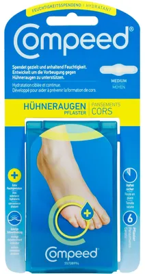 Produktbild von Compeed Hühneraugenpflaster Medium feuchtigkeitsspendend, Beige, Die Haut vor der Anwendung säubern und trocknen..., 6 Stück(e)