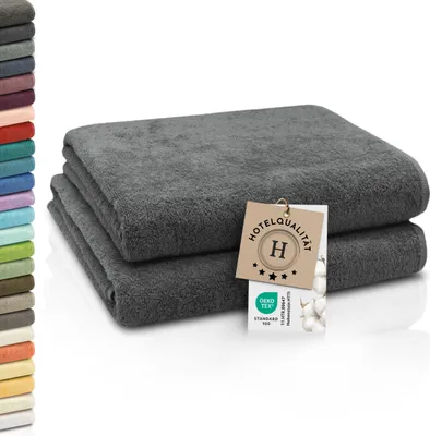 Produktbild von 2er Set Badetücher, 100% Baumwolle, 100x150 cm, 420g/qm, dunkelgrau (graphit)