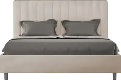 Produktbild von ITYHOME - Gepolstertes Bett mit Bettkasten 160x210 mit Mikrofaserbezug Sandfarbe Agueda