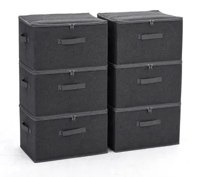 Produktbild von Sekey Aufbewahrungsboxen Stoffboxen mit Deckel 45 L Stapelbar Faltbar 6er Set Ordnungsbox Organizer für Kleidung Vliesstoff Kleiderschrank und Regal