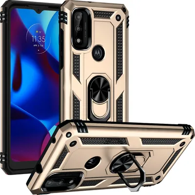 Image de Étui pour Motorola G Pure étui de protection militaire double couche avec support d'anneau et support Or