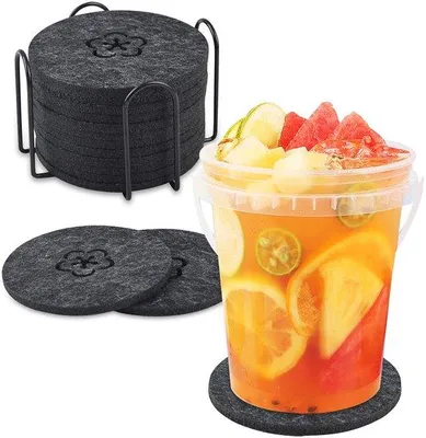 Produktbild von Gläser unterteller, set von 12, 10 cm, gläser unterteller mit holder, unterteller für gläser, gläser unterteller für getränke, bar, glas tischunterteller (schwarz)