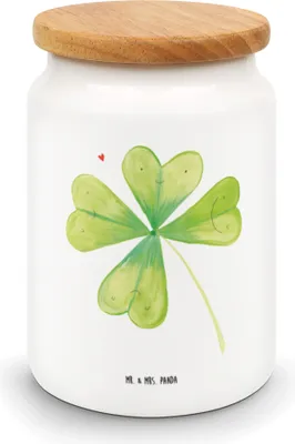 Produktbild von Mr. & Mrs. Panda Kaffeedose Blume Kleeblatt - Weiß - Geschenk, Glück, Dose, Motivation, zuckerdose, Vorratsbehälter, Vorratsdose, Neuer Job, Keksdose, Glücksbringer