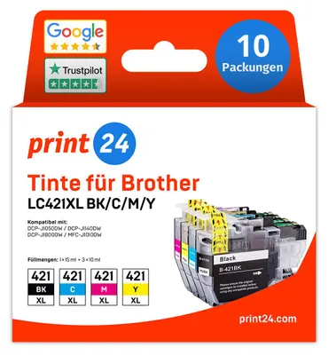 Immagine prodotto di NUOVO: print24 Cartucce d'inchiostro per Brother LC421XL, Multipack (BK/C/M/Y), 10 pezzi