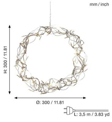 Productafbeelding van Eglo LED lichtketting, kerstkrans, spiraalvormig, zilver, Ø30cm, warmwit (2600K), geschikt om op te hangen