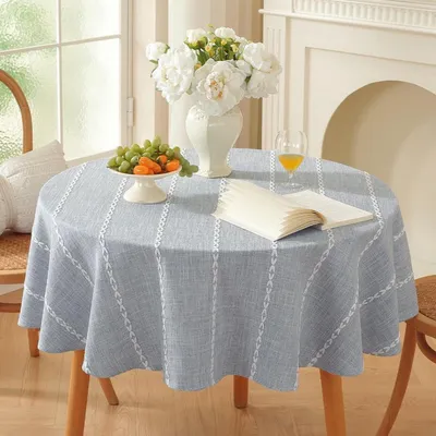 Obrázek produktu pro Kulatá jídelní utěrka, omyvatelná, modrá, 135 cm, vzhled lnu, polyester