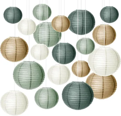 Imagen del producto de Conjunto de farolillos de papel, redondos, 20 unidades, de diferentes tamaños, para jardín y celebraciones
