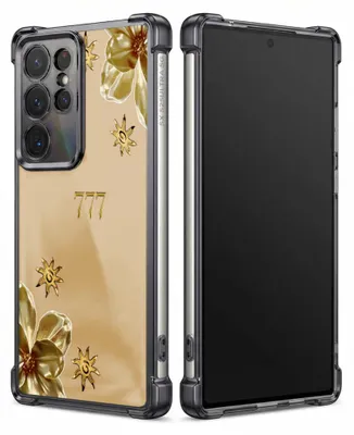 Produktbild von Personalisierte Hülle mit Bild für Samsung Galaxy S26 Elektroplattiert TPU Stoßdämpfer Handyhülle mit Goldene Blumen und Sonnensymbole