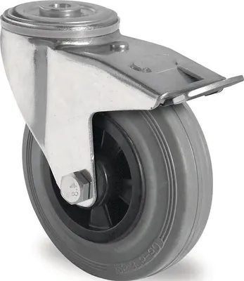 Produktbild von Lenkrolle mit Totalfeststeller Rad- 125 mm Tragfhigkeit 100 kg mit Rckenloch Rollenlager Vollgummi grau
