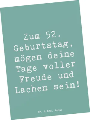 Produktbild von Mr. & Mrs. Panda Postkarte Spruch 52. Geburtstag Freude - Meeresbrise - Geschenk, bildkarte, Ansichtskarten, Grußkarte, Lachen, besondere Anlässe, liebevolle Wünsche