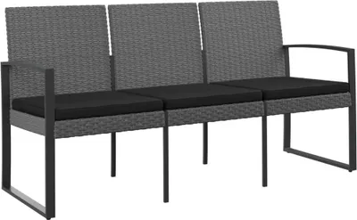 Obrázek produktu pro vidaXL Zahradní lavice na 3 sedáky s polštářem Dark Grey PP Rattan
