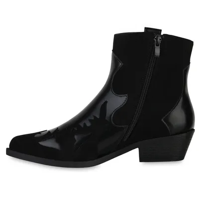 Produktbild von VAN HILL Damen Cowboy Boots Stiefeletten Spitze Schuhe 840901, Farbe: Schwarz, Größe: 37