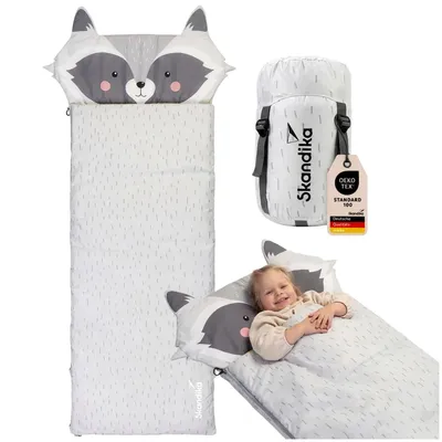Produktbild von Skandika Kinderschlafsack Soti | Camping Schlafsack für Kinder bis 150 cm, buntes Design mit Tiermotiv, Kopfkissen, Baumwolle, maschinenwaschbar