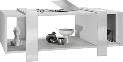 Produktbild von Vladon Couchtisch Ida 110,5 x 42 x 56,5 cm Wohnzimmertisch mit drei Fächern, Korpus in Weiß matt, Blenden in Weiß Hochglanz | Große Farbauswahl