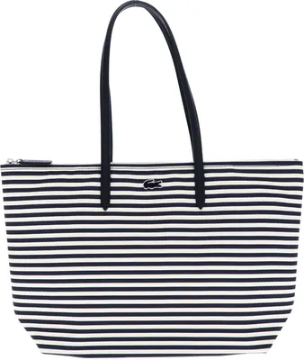 Image de LACOSTE sac à épaule sac shopper L.12.12 Concept Shopping Bag Stripes Marine Farine blanc bleu marine