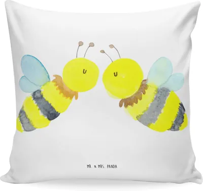 Produktbild von Mr. & Mrs. Panda kissen für sofa Biene Liebe - Weiß - Geschenk, couch, bedruckt, Sofakissen, kuschelkissen 40x40, Dekokissen, Polster