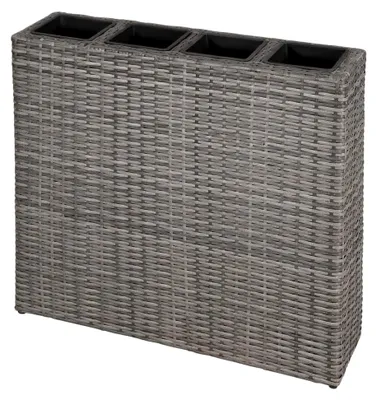 Produktbild von Hochbeet mit 4 Töpfen aus Poly Rattan in Grau