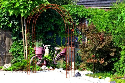 Immagine prodotto di Arco di rose HOLLAND Rotondo Larghezza totale 2,40 m Pergola in acciaio inox Arco di rose in metallo Arco da giardino Colonna di rose Decorazione da giardino Rozenboog Pergola Arches de Rose