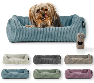 Produktbild von Rohrschneider Hundebett waschbar für kleine und mittelgroße Hunde mit Hundekissen Cord inkl. Gassibeutel, Farbe:türkis 55cm, Muster:Cordstoff breit