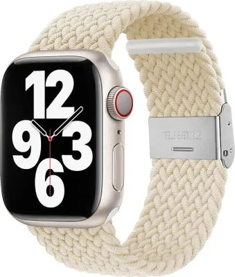 Produktbild von Strap-it Nylon Smartwatch-Armband - passend für Apple WatchSeries 1/2/3/4/5/6/7/8/9/10/11/SE/Ultra (2) - starlight - geflochtenes Armband passend für iWatch - Größe: 44mm / 45mm / 46mm / 49mm