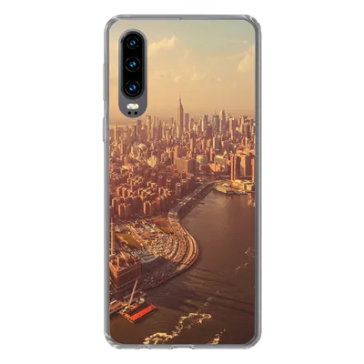 Produktbild von MuchoWow® Handyhülle Schutzhülle Hülle für Huawei P30 New York - Skyline - Gold Silikon Softcase Handy Hülle - Kartenbesitzer