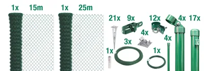 Produktbild von Alberts Maschendrahtzaun, Höhe 100 cm, Länge 40 m, Zaun-Komplettset mit Bodenhülse ohne Einbetonieren, grün, Maschenweite 60 x 60 mm
