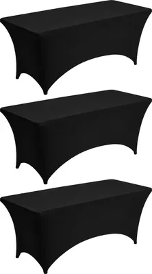 Immagine prodotto di SucceBuy set di 3 tovaglie in Spandex elasticizzato (rettangolari) adatte per tavoli da 1829 mm, copritavolo lavabile e antipiega, ideale per feste, matrimoni, banchetti ed eventi, nero