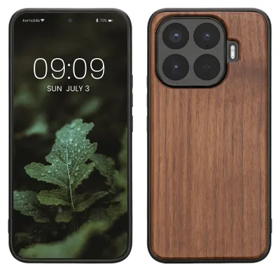 Produktbild von kwmobile Handyhülle für Xiaomi 17T Pro Hülle Holz - Case mit TPU Bumper - Stoßfestes Hardcase - Schutzhülle Cover in Dunkelbraun