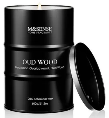 Obrázok produktu pre Vonná sviečka s vôňou oud a dreva, v skle, 600 g, vyrobená zo sójového vosku, doba horenia až 130 hodín
